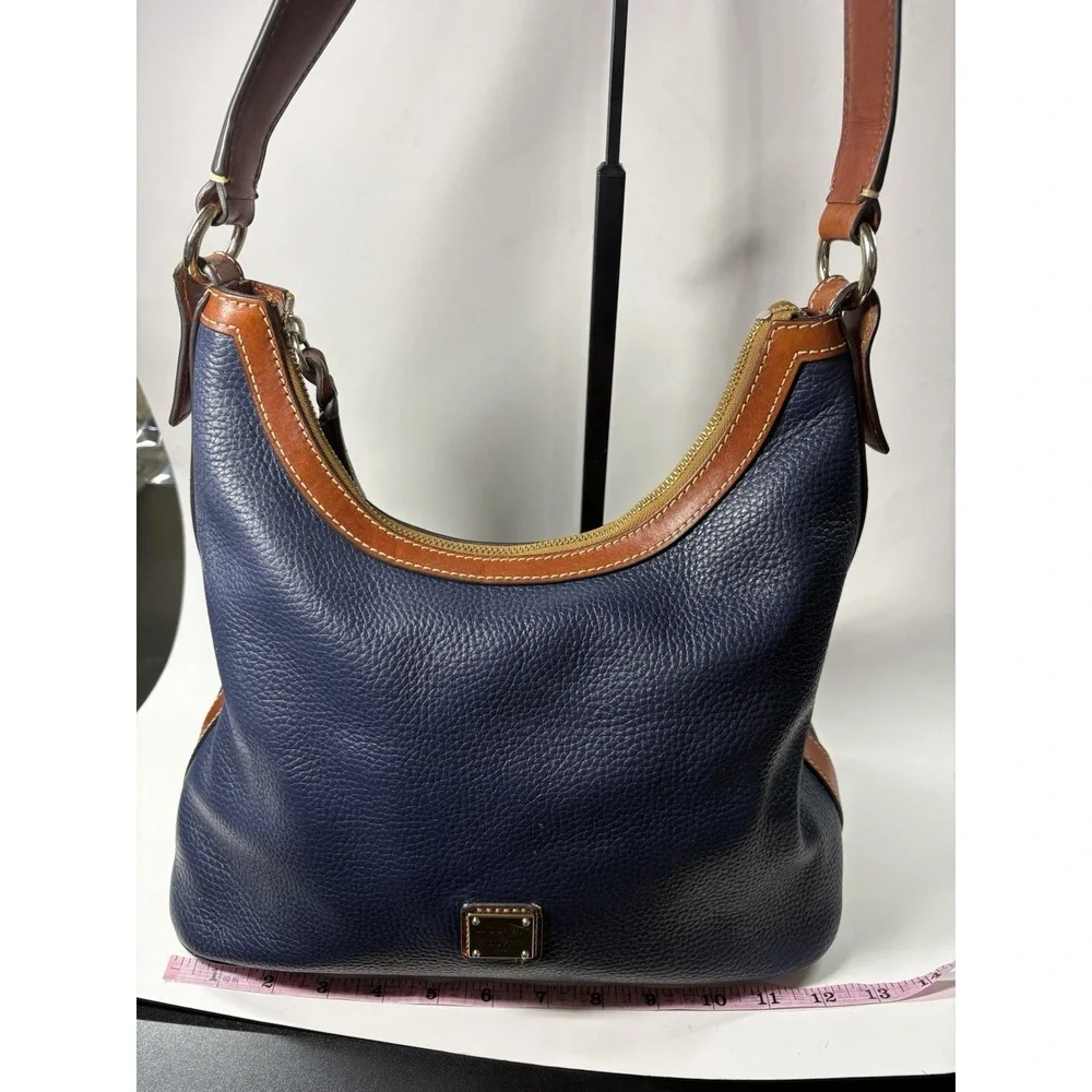 Dooney & Bourke Pebble Grain Hobo Navy/Brown Leather Trim Gold Tone Hardware